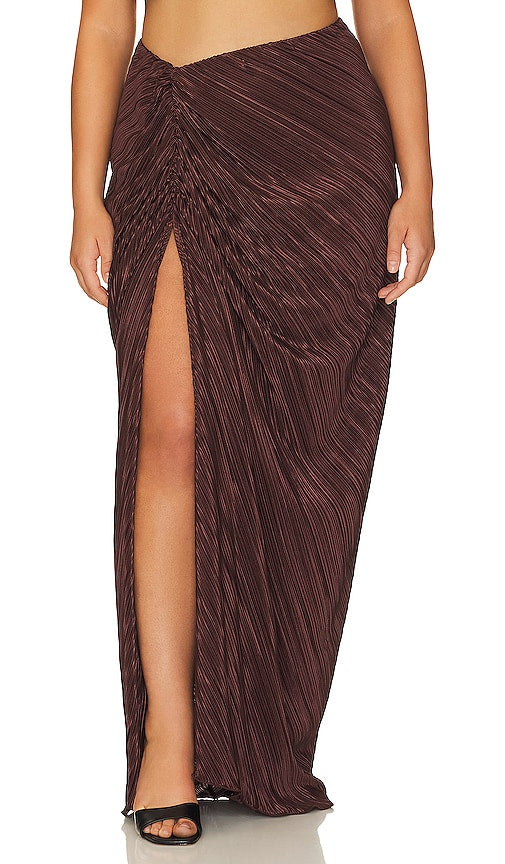 Good American Always Fits Plisse Maxi Skirt in Brown