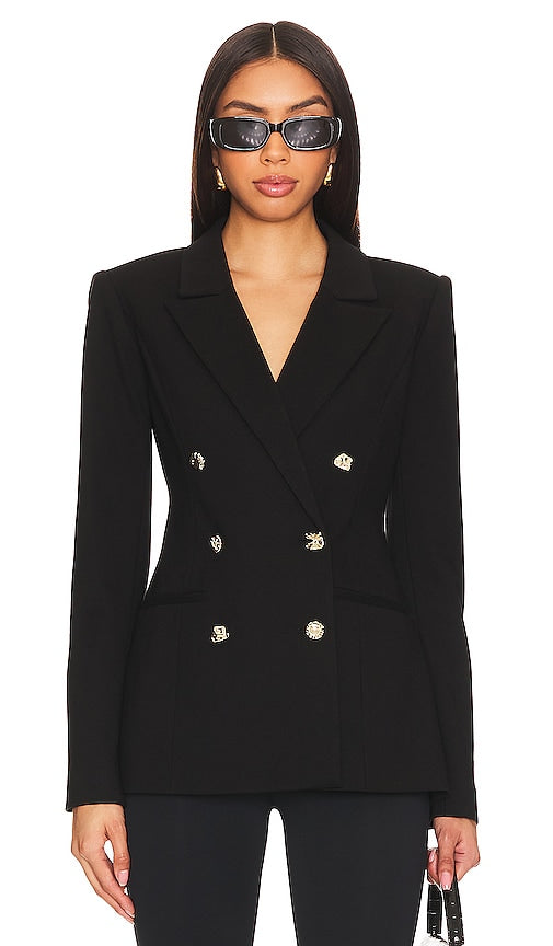 Good American Double Breasted Blazer in Black - Good American - Blazer croisé à double boutonnage en noir - Good American 黑色双排扣西装外套 - Guter amerikanischer Zweireiher-Blazer in Schwarz - Good American 더블 브레스티드 블레이저 블랙 색상 - Buon blazer doppiopetto americano in nero