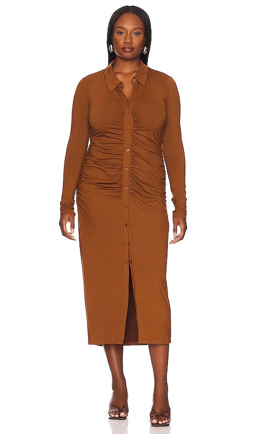 Good American Good Touch Button Front Midi in Brown