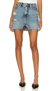 Good American Mini Skirt With Cut Out in Blue - Good American - Mini-jupe avec découpe en bleu - 蓝色镂空优质美式迷你裙 - Guter amerikanischer Minirock mit Ausschnitt in Blau - 굿 아메리칸 컷아웃 미니스커트 in 블루 - Buona minigonna americana con cut-out in blu