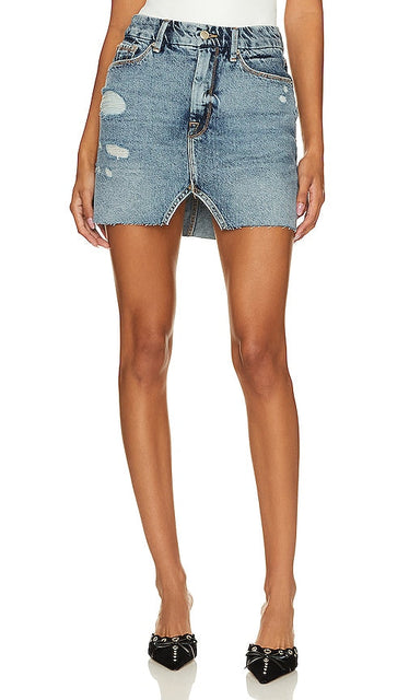 Good American Mini Skirt With Cut Out in Blue - Good American - Mini-jupe avec découpe en bleu - 蓝色镂空优质美式迷你裙 - Guter amerikanischer Minirock mit Ausschnitt in Blau - 굿 아메리칸 컷아웃 미니스커트 in 블루 - Buona minigonna americana con cut-out in blu
