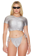 Good American Ruched Cropped Tee in Metallic Silver