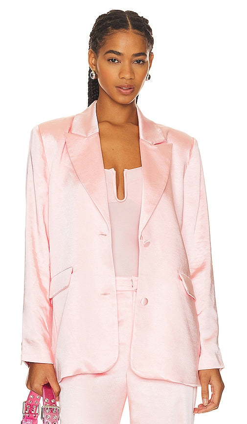 Good American Satin Blazer in Rose - Bon blazer américain en satin en rose - 玫瑰色优质美国缎面西装外套 - Guter amerikanischer Satin-Blazer in Rose - 굿 아메리칸 새틴 블레이저 로즈 색상 - Buon blazer in raso americano in rosa