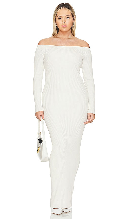 Good American Shine Rib Off Shoulder Max in White