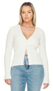 Good American Shine Rib V-neck Cardi in White