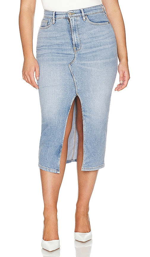 Good American Slit Front Midi Skirt in Blue