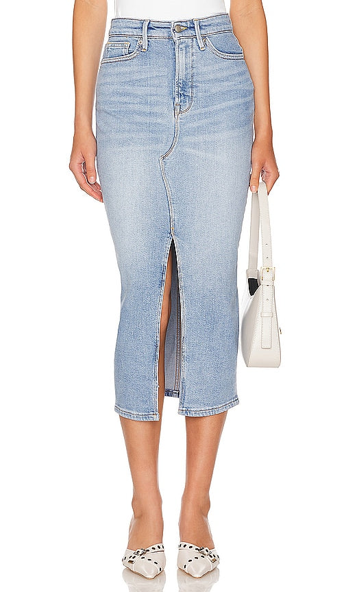 Good American Slit Front Midi Skirt in Blue - Good American - Jupe mi-longue fendue sur le devant en bleu - Good American 蓝色前开衩中长半身裙 - Guter amerikanischer Midirock mit Schlitz vorne in Blau - Good American 슬릿 프론트 미디 스커트 블루 색상 - Buona gonna longuette americana con spacco sul davanti in blu