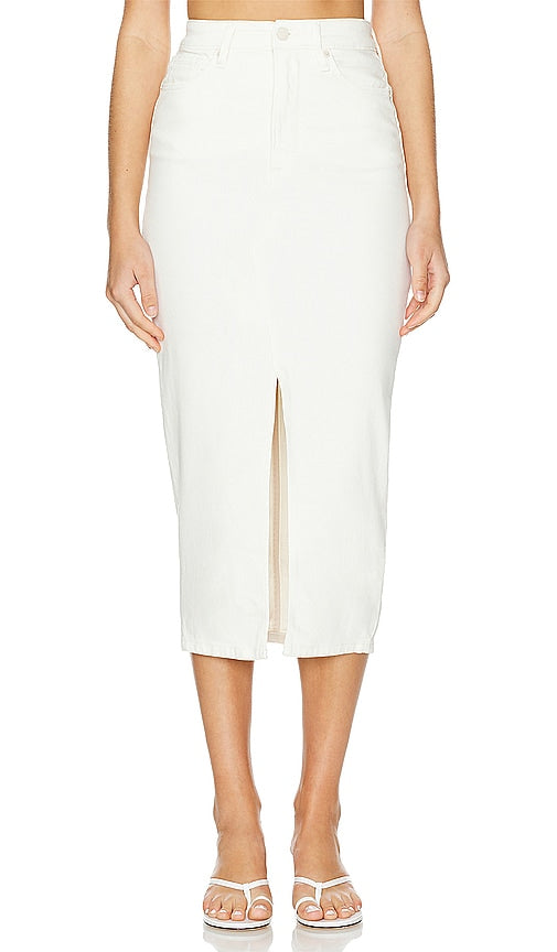 Good American Slit Front Midi Skirt in White - Good American - Jupe mi-longue fendue sur le devant en blanc - Good American 白色前开衩中长半身裙 - Guter amerikanischer Midirock mit Schlitz vorne in Weiß - Good American 슬릿 프론트 미디 스커트 화이트 색상 - Buona gonna longuette americana con spacco sul davanti in bianco