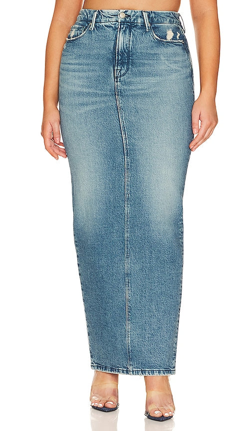 Good American Tube Maxi Denim Skirt in Blue