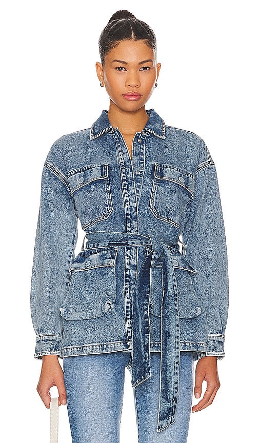 Good American Uniform Cargo Jacket in Blue