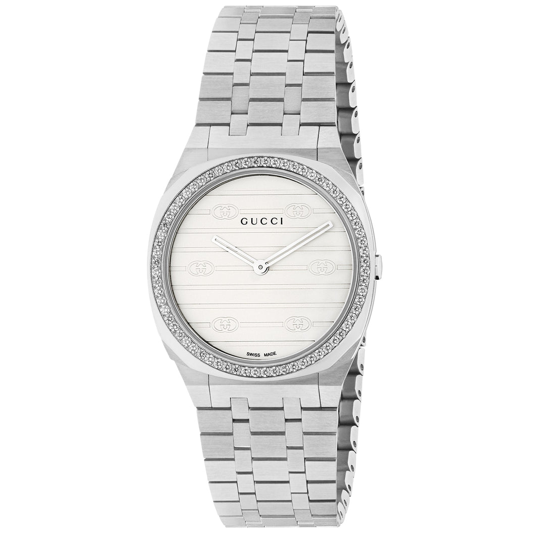 Gucci 25H Diamond Bezel and Stainless Steel Bracelet Watch | 30mm | YA163503