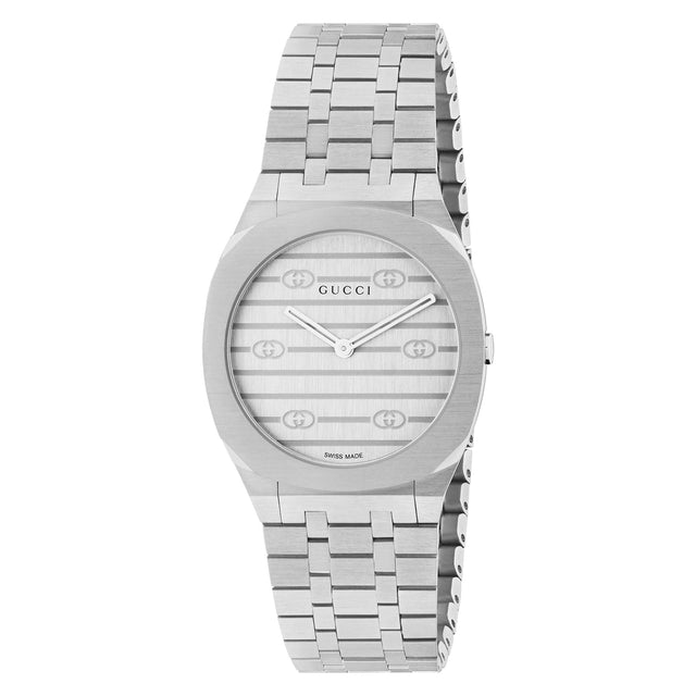 Gucci 25H Silver Dial and Stainless Steel Bracelet Watch | 30mm | YA163501
