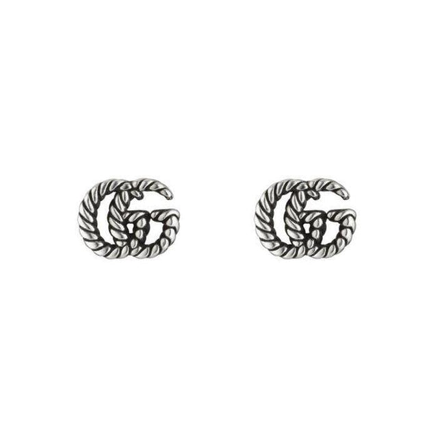 Gucci Aged Sterling Silver GG Marmont Stud Earrings