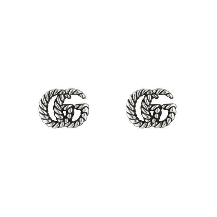 Gucci Aged Sterling Silver GG Marmont Stud Earrings