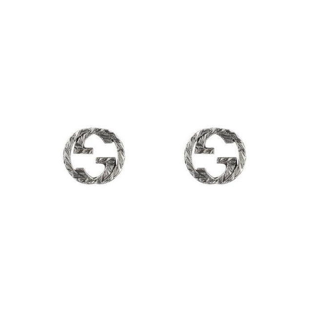 Gucci Aged Sterling Silver Interlocking G Stud Earrings