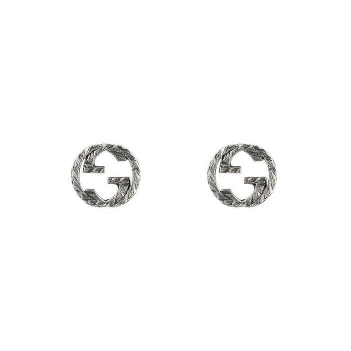 Gucci Aged Sterling Silver Interlocking G Stud Earrings