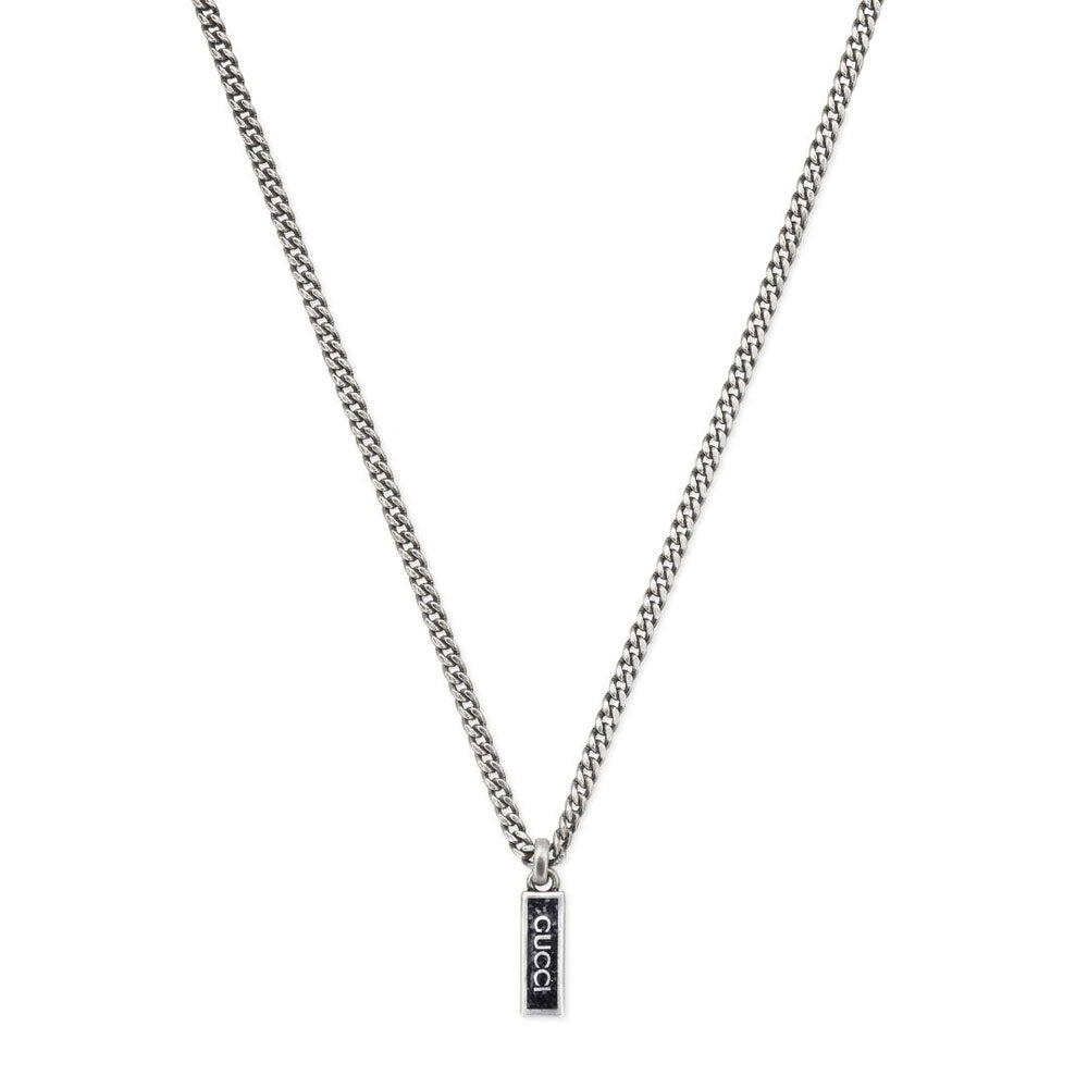 Gucci Black Enamel Sterling Silver Pendant Necklace