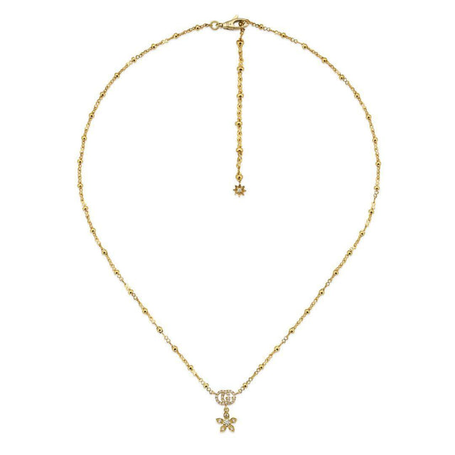 Gucci Flora and Diamond Necklace, Yellow Gold 1/8ctw