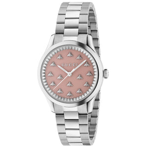 Gucci G-Timeless with Bee Motif Pink Dial and Stainless Steel Bracelet Watch | 32mm | YA1265033