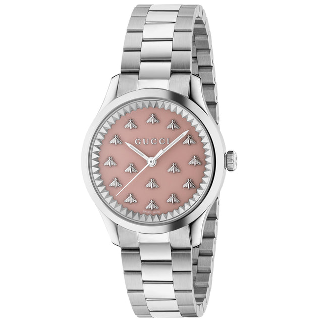 Gucci G-Timeless with Bee Motif Pink Dial and Stainless Steel Bracelet Watch | 32mm | YA1265033