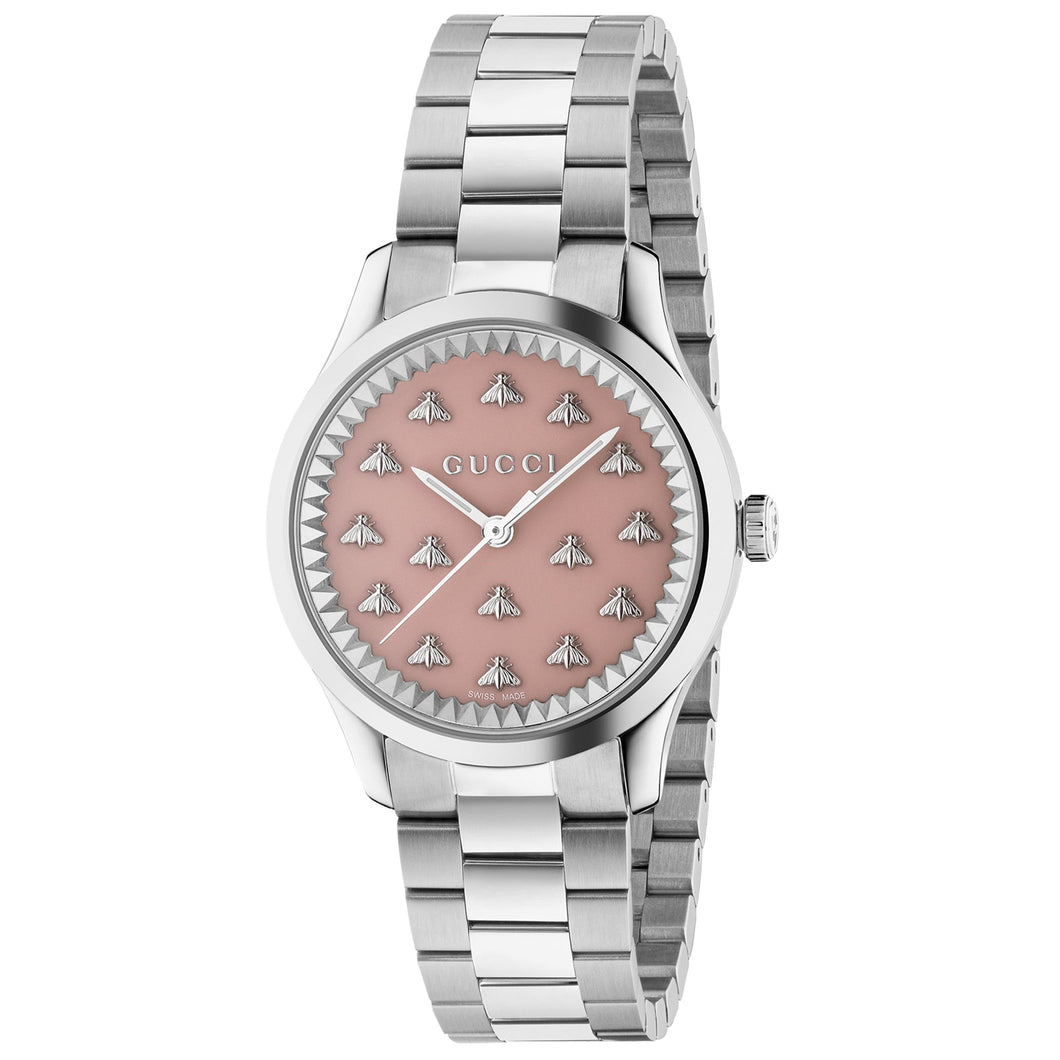 Gucci G-Timeless with Bee Motif Pink Dial and Stainless Steel Bracelet Watch | 32mm | YA1265033