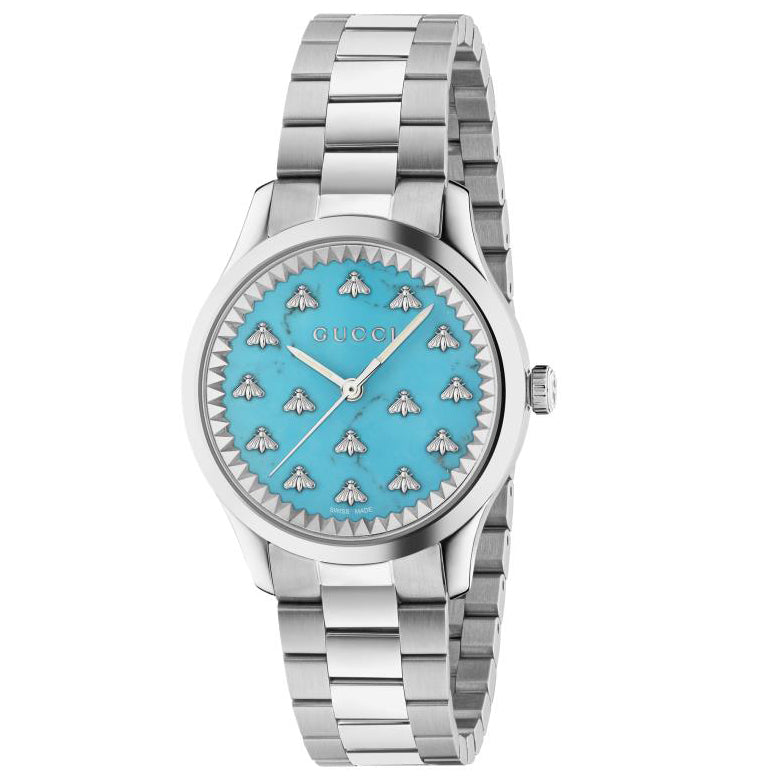 Gucci G-Timeless with Bee Motif Turquoise Stone Dial Stainless Steel Watch | 32mm | YA1265044