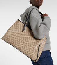 Gucci GG Canvas Large leather-trimmed tote bag