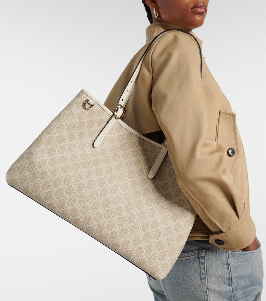 Gucci GG Emblem Medium leather-trimmed tote bag