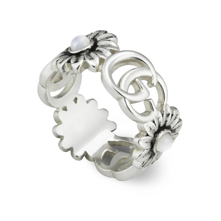 Gucci GG Marmont Mother of Pearl 10mm Sterling Silver Ring - Size 7.25