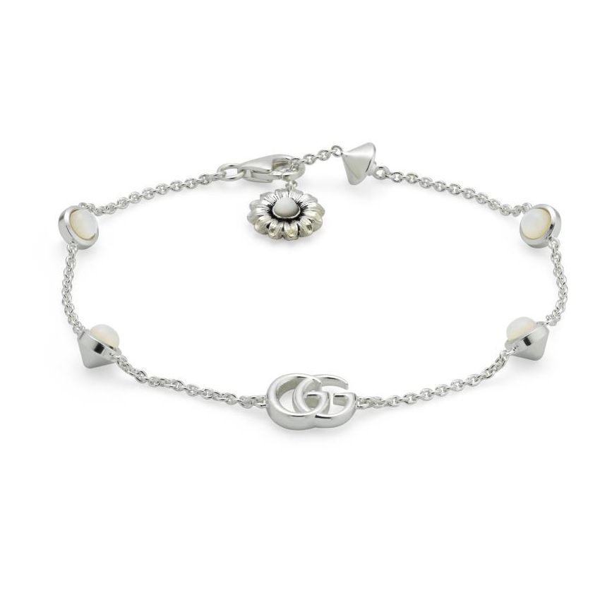 Gucci GG Marmont Mother of Pearl Sterling Silver Bracelet - 7 Inches