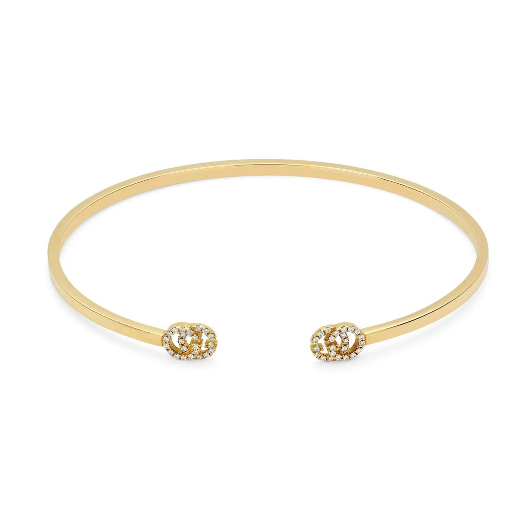 Gucci GG Running Yellow Gold Diamond Bangle Bracelet 1/10ctw