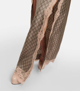 Gucci GG Supreme lace-trimmed silk maxi dress