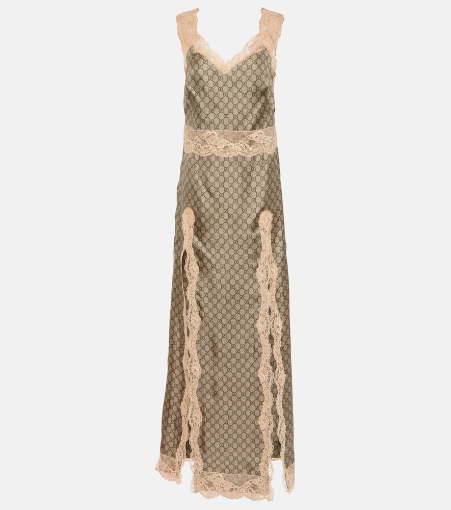 Gucci GG Supreme lace-trimmed silk maxi dress