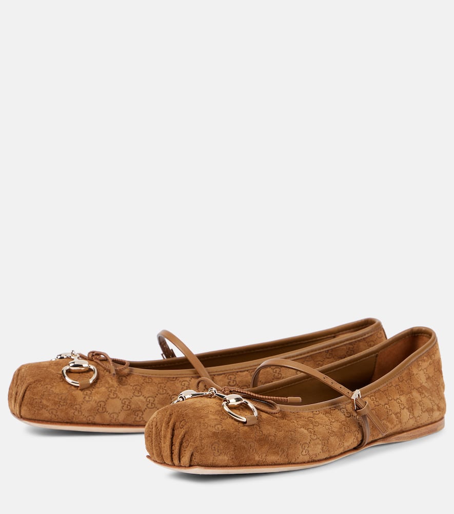 Gucci Gucci Horsebit GG suede ballet flats