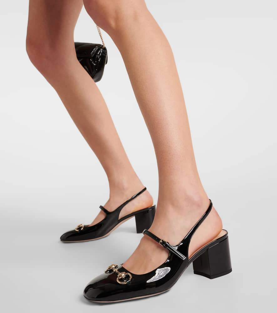 Gucci Horsebit 55 patent leather slingback pumps