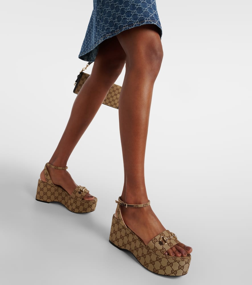Gucci Horsebit GG Canvas platform sandals