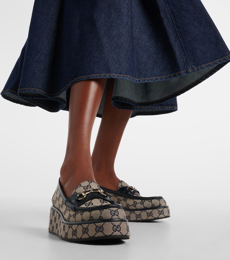 Gucci Horsebit GG Canvas wedge loafers