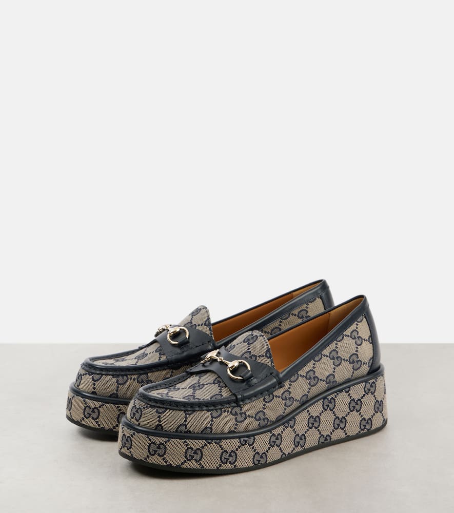 Gucci Horsebit GG Canvas wedge loafers