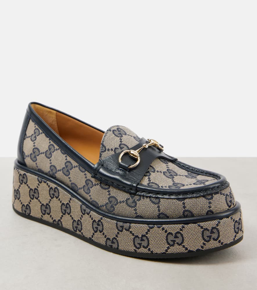 Gucci Horsebit GG Canvas wedge loafers