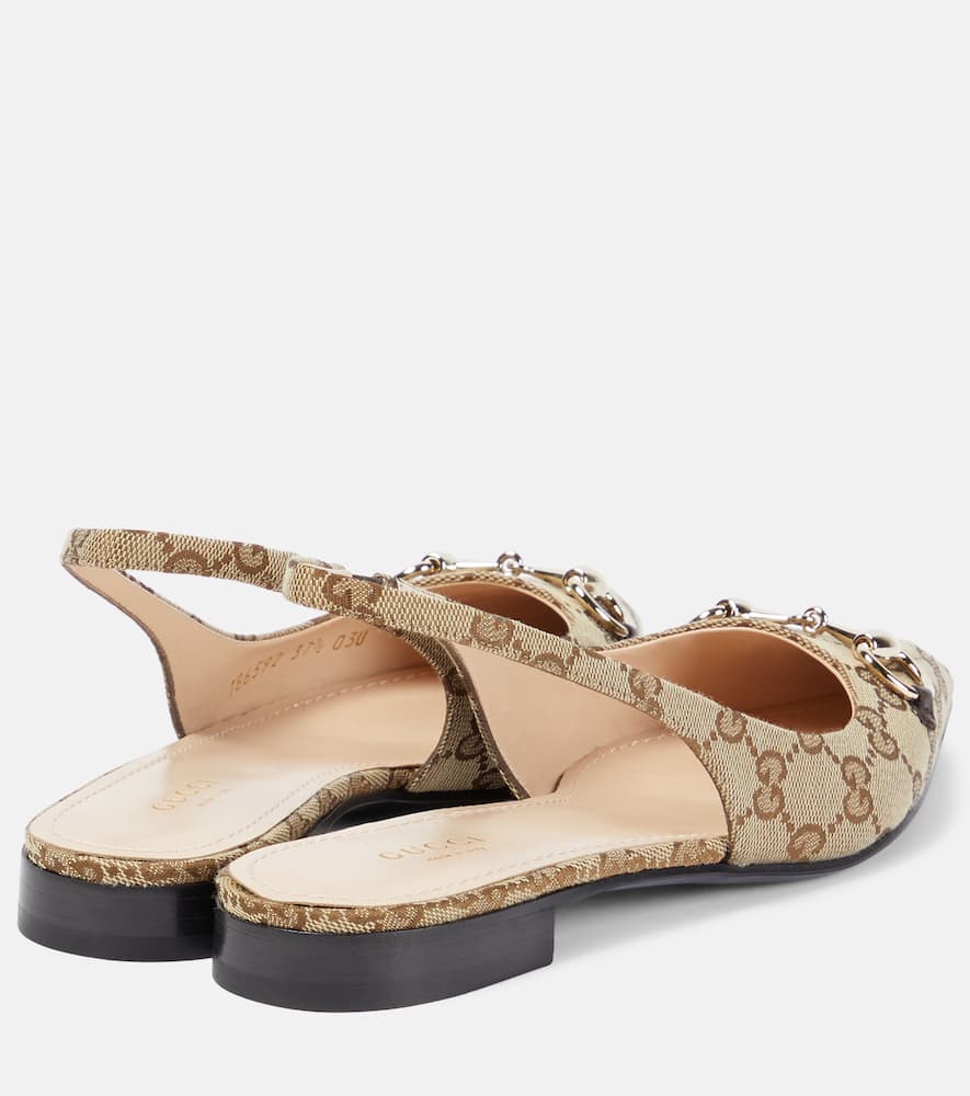 Gucci Horsebit GG canvas slingback flats