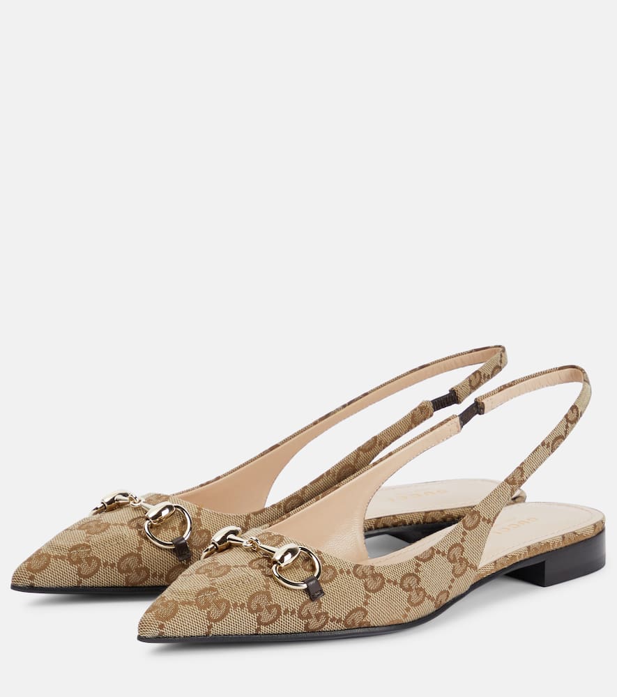 Gucci Horsebit GG canvas slingback flats