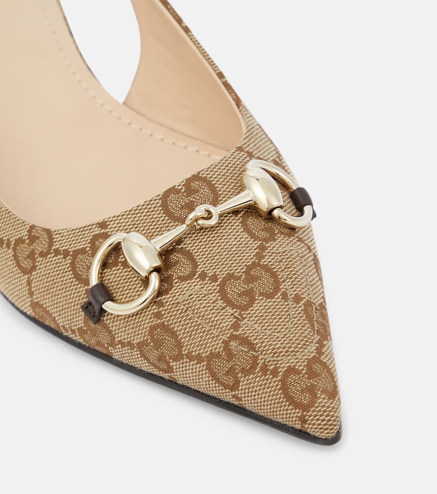Gucci Horsebit GG canvas slingback flats