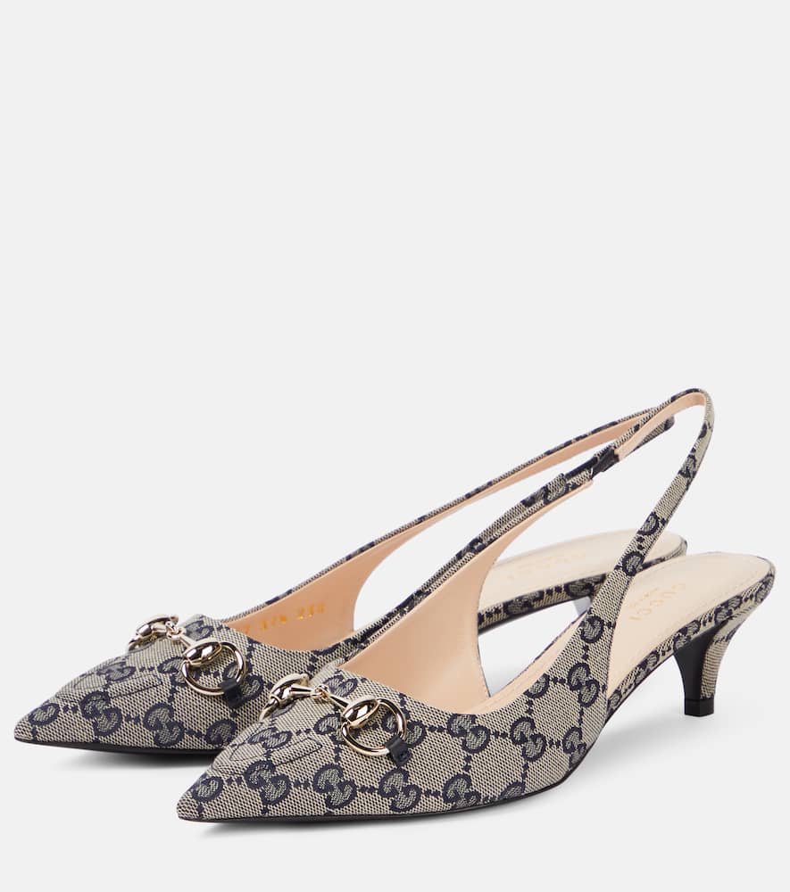 Gucci Horsebit GG canvas slingback pumps