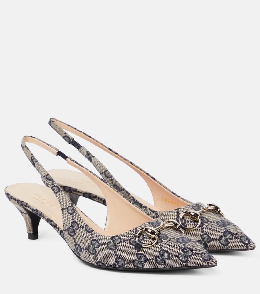 Gucci Horsebit GG canvas slingback pumps