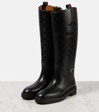 Gucci Horsebit GG debossed leather knee-high boots