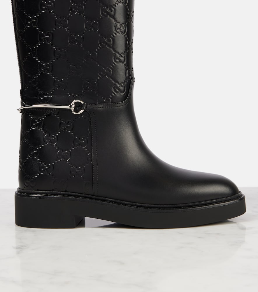 Gucci Horsebit GG debossed leather knee-high boots