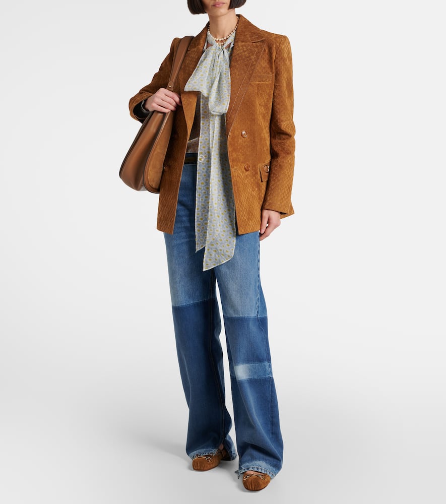 Gucci Horsebit GG double-breasted suede blazer