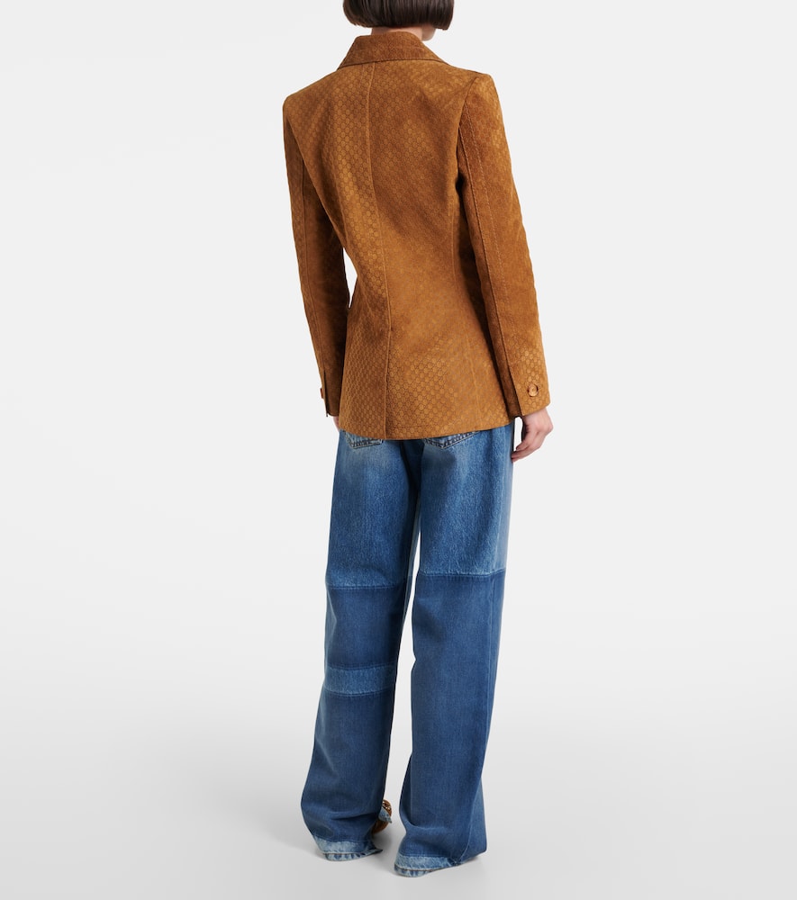 Gucci Horsebit GG double-breasted suede blazer