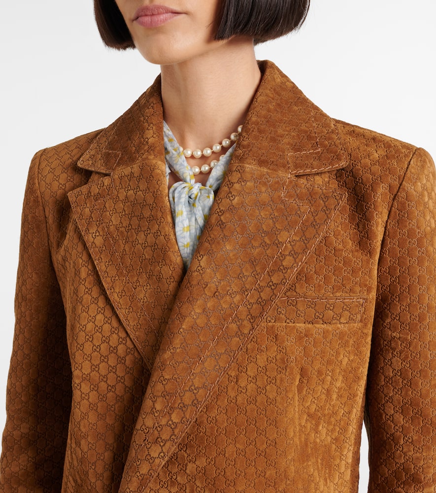 Gucci Horsebit GG double-breasted suede blazer