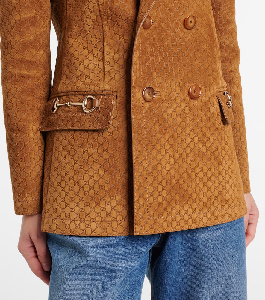Gucci Horsebit GG double-breasted suede blazer